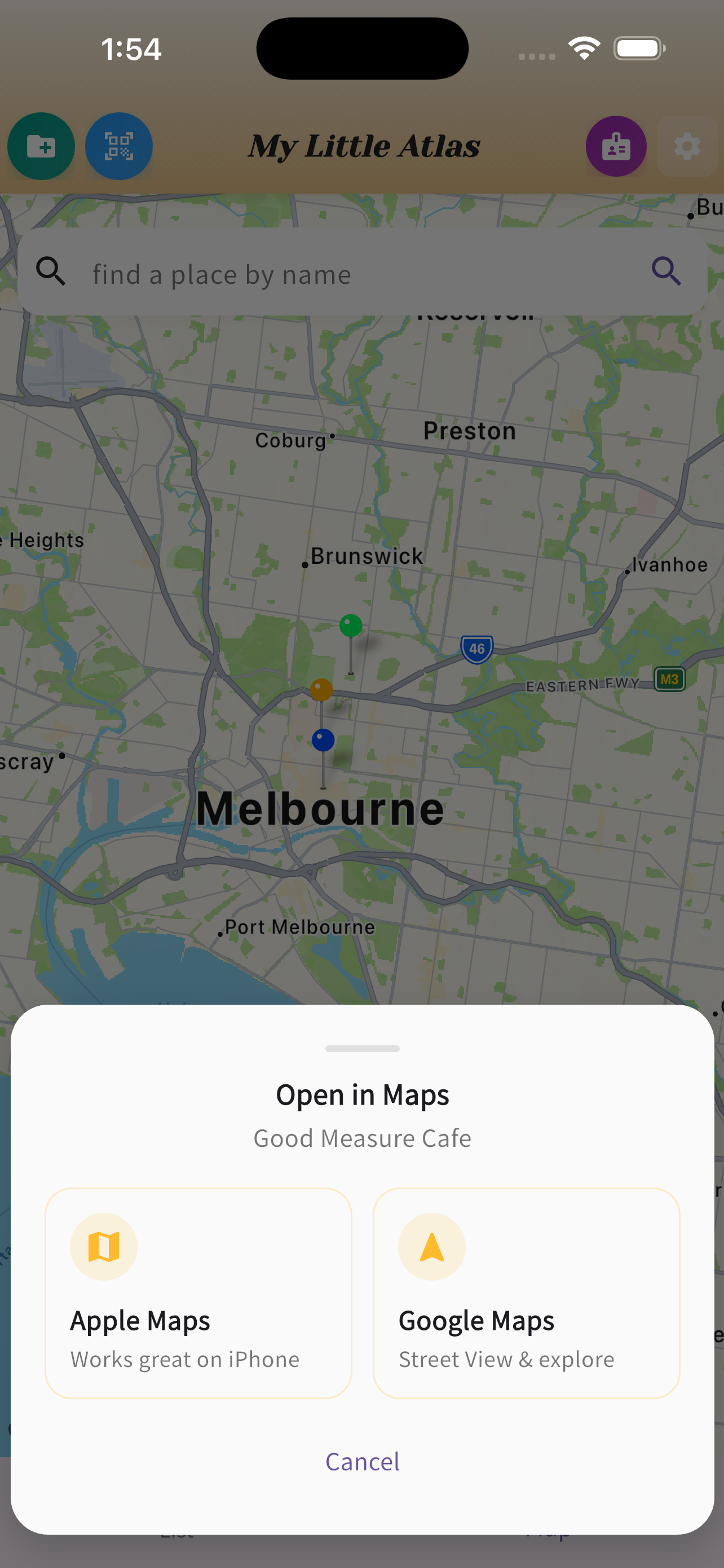 MonsterPin external maps screen