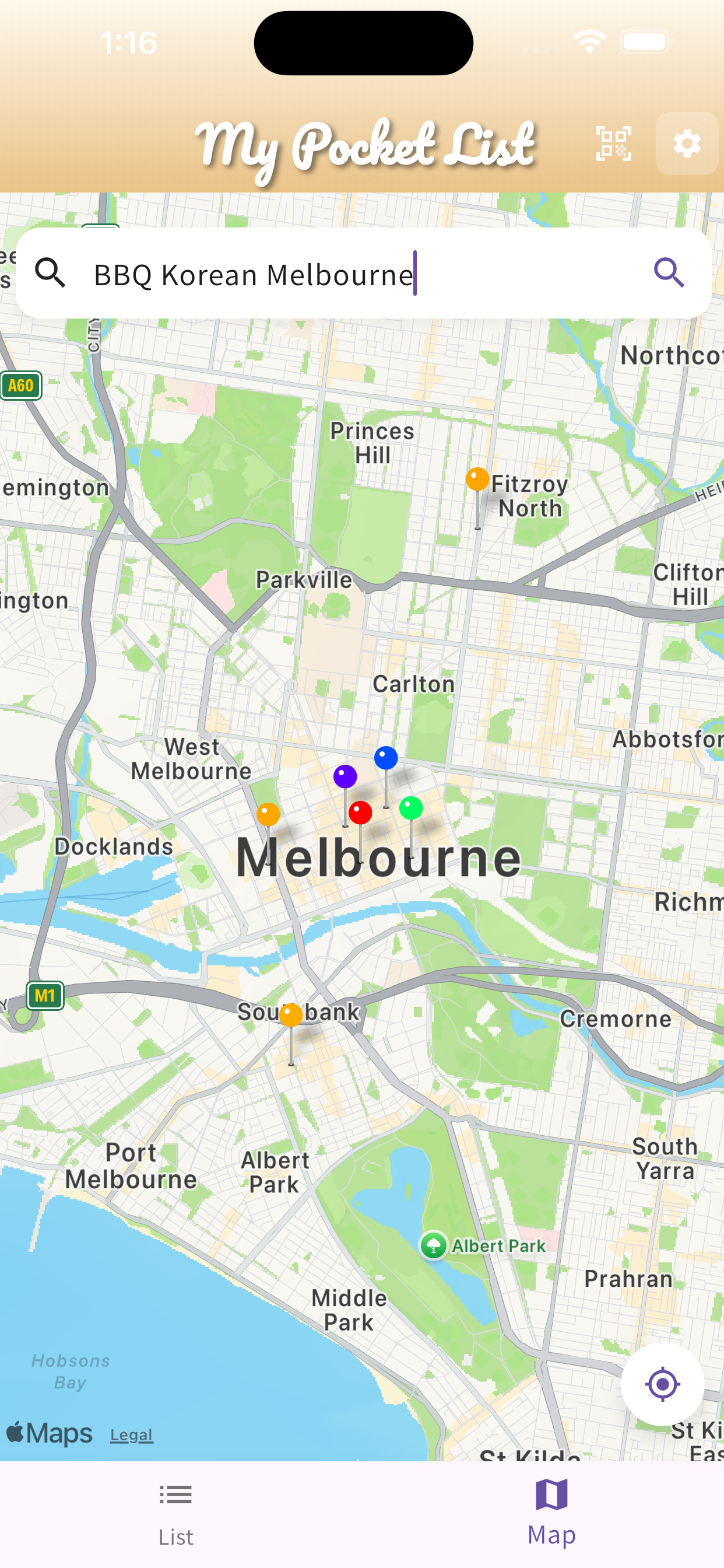 MonsterPin map screen