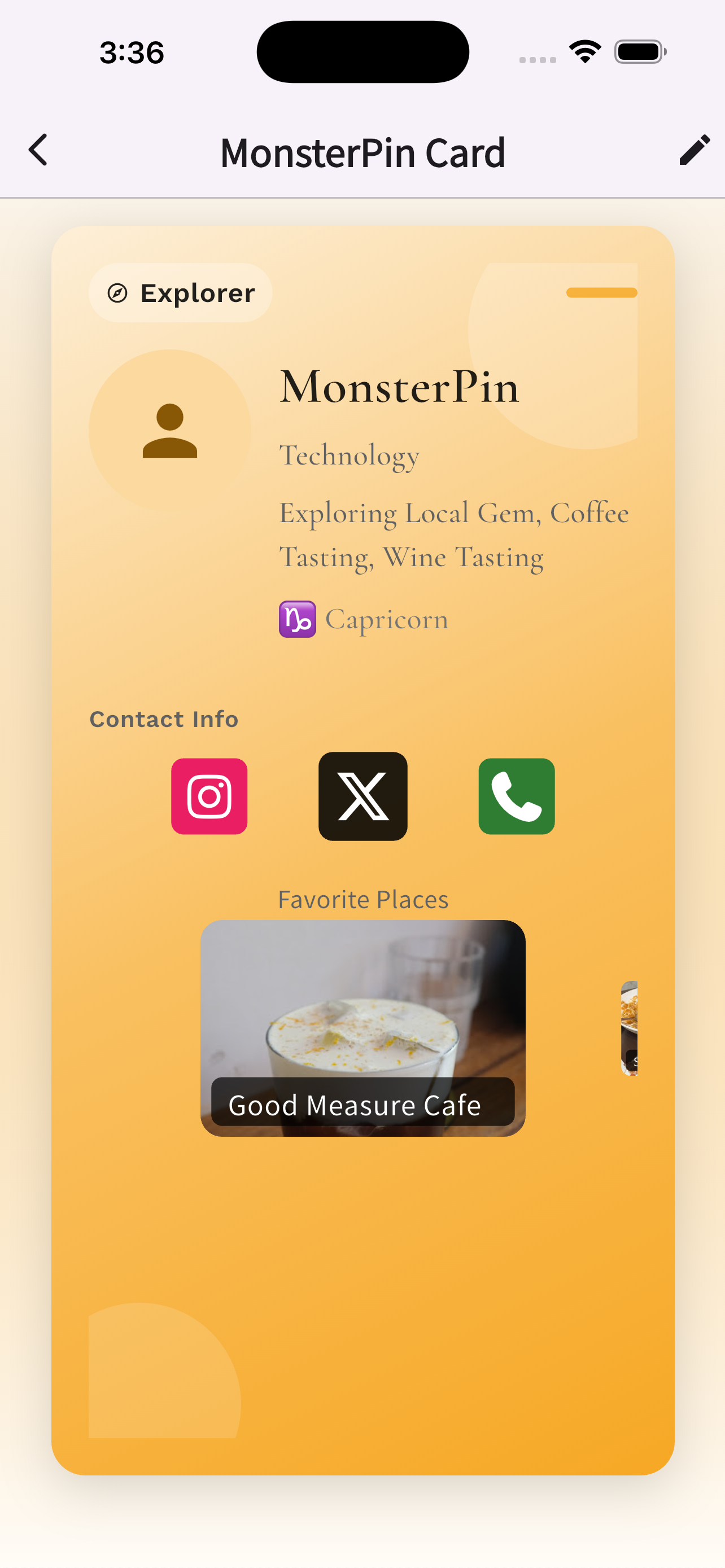 MonsterPin card screen